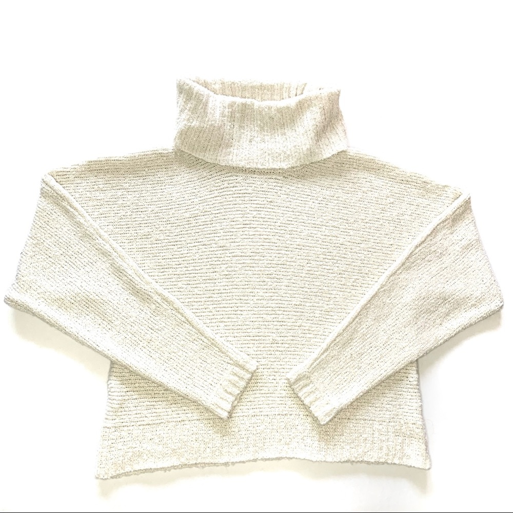 White Plush Knit Turtleneck Sweater